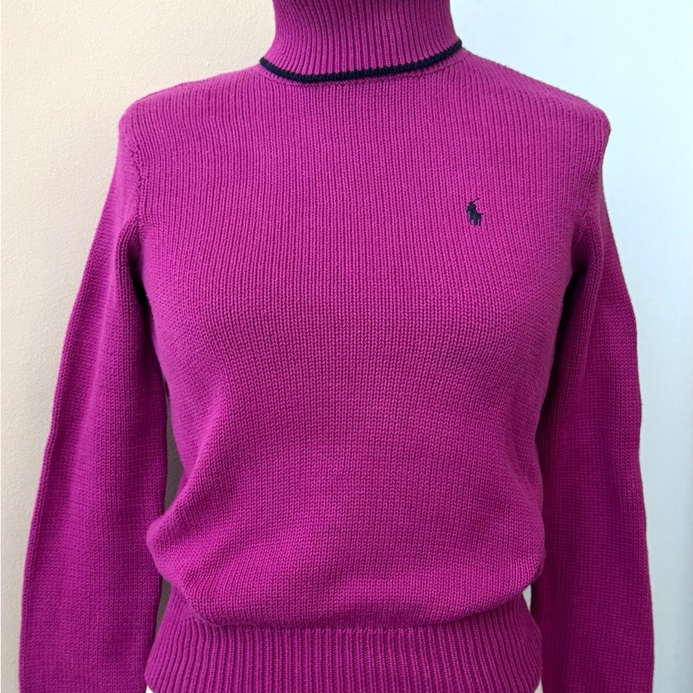 Ralph Lauren Purple Berry Knit Turtleneck Sweater 100% cotton XS